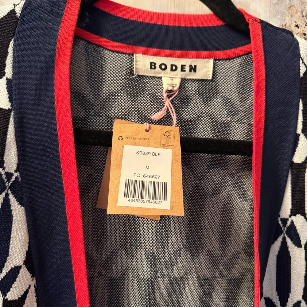Boden Navy and Red Jacquard design Cardigan with tags in size medium - Picture 4 of 6